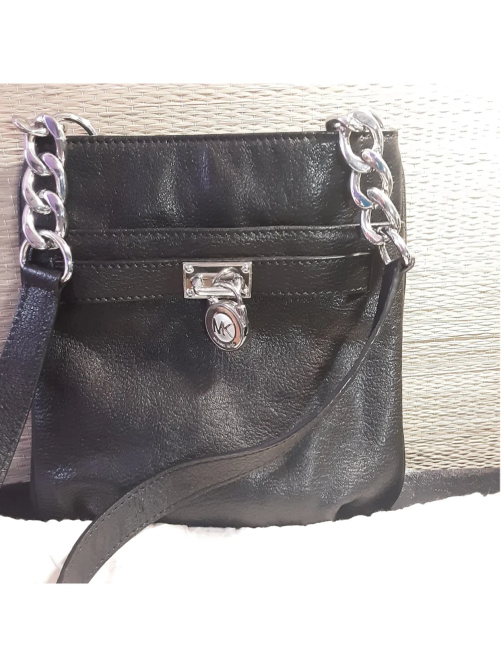 Michael Kors Black Pebbled Leather Crossbody Bag with Silver Hardware & Dust Bag